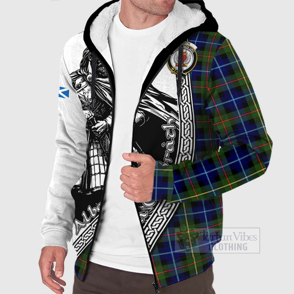 Tartan Vibes Clothing Smith Tartan Clan Crest Sherpa Hoodie with Highlander Warrior Celtic Style