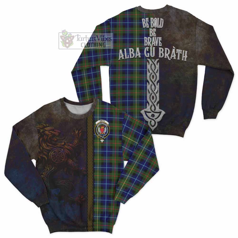 Smith Tartan Family Crest Sweatshirt Alba Gu Brath Be Brave Lion Ancient Style - Tartan Vibes Clothing