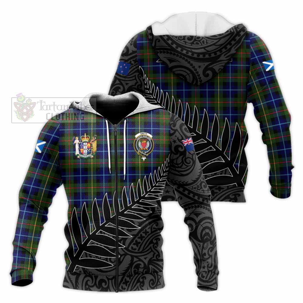 Tartan Vibes Clothing Smith Crest Tartan Knitted Hoodie with New Zealand Silver Fern Half Style