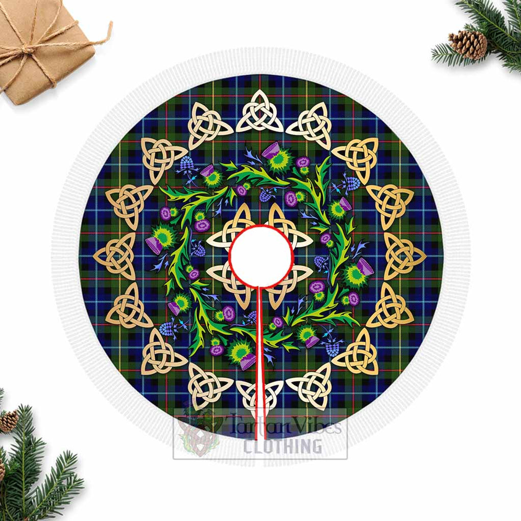 Smith Tartan Christmas Tree Skirt with Thistle Celtic Knot Style Fringed Tree Skirts - Tartan Vibes Clothing