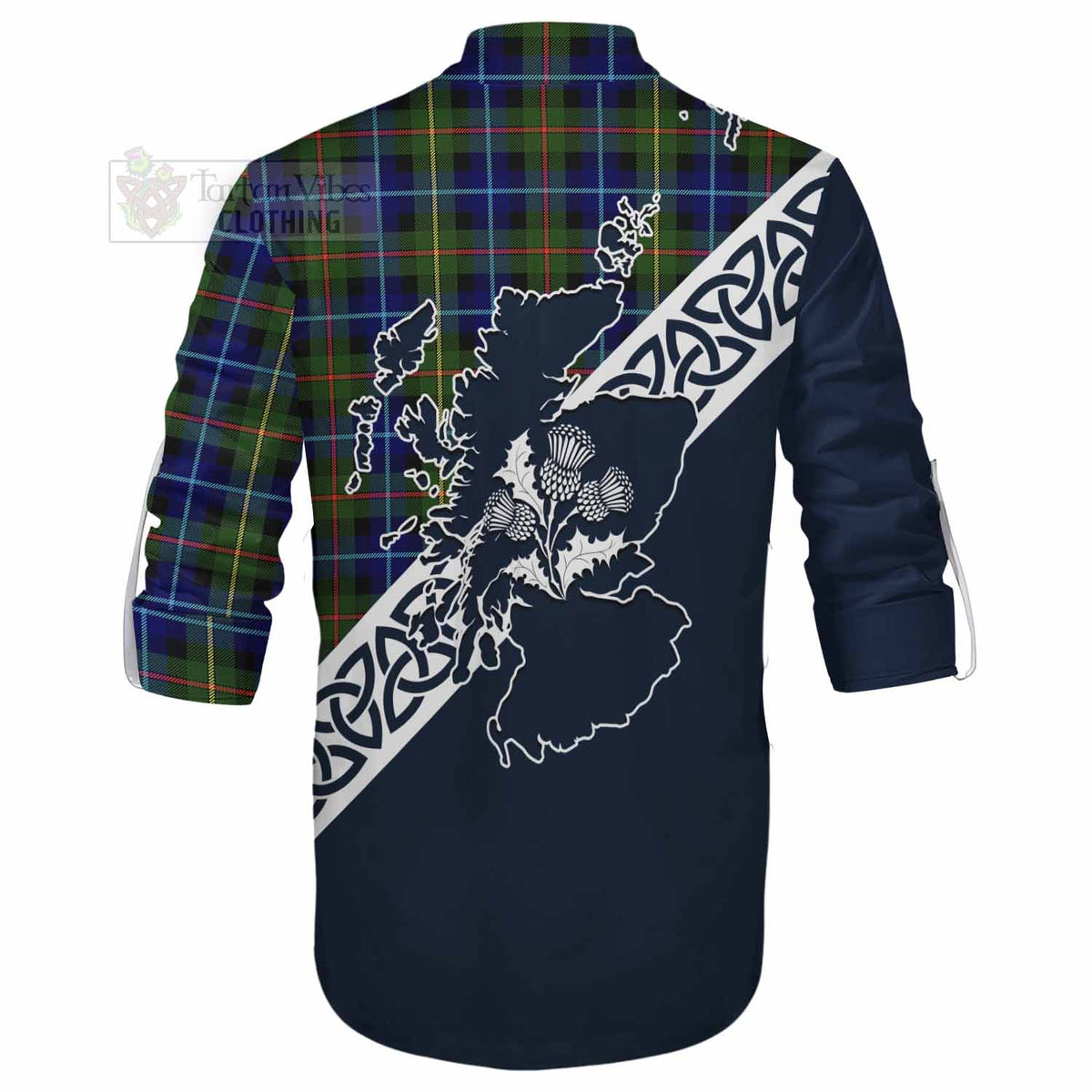 Smith Tartan Ghillie Kilt Shirt Featuring Thistle and Scotland Map - Tartan Vibes Clothing