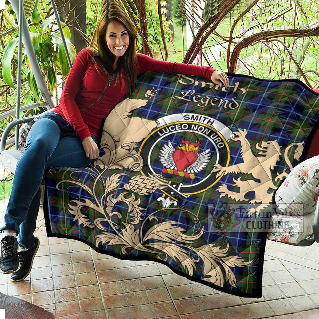 Tartan Vibes Clothing Smith Tartan Quilt with Family Crest and Scottish Symbol Style