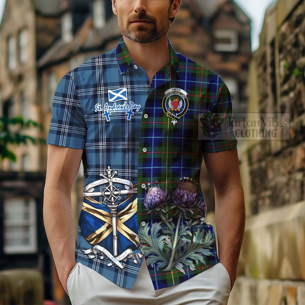 Smith Tartan Hawaiian Shirt Happy St. Andrew's Day Half Tartan Style - Tartan Vibes Clothing
