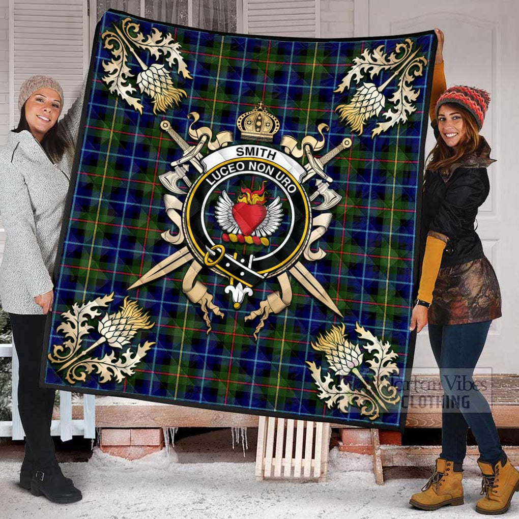 Tartan Vibes Clothing Smith Tartan Quilt with Family Crest and Scottish Golden Courage Shield