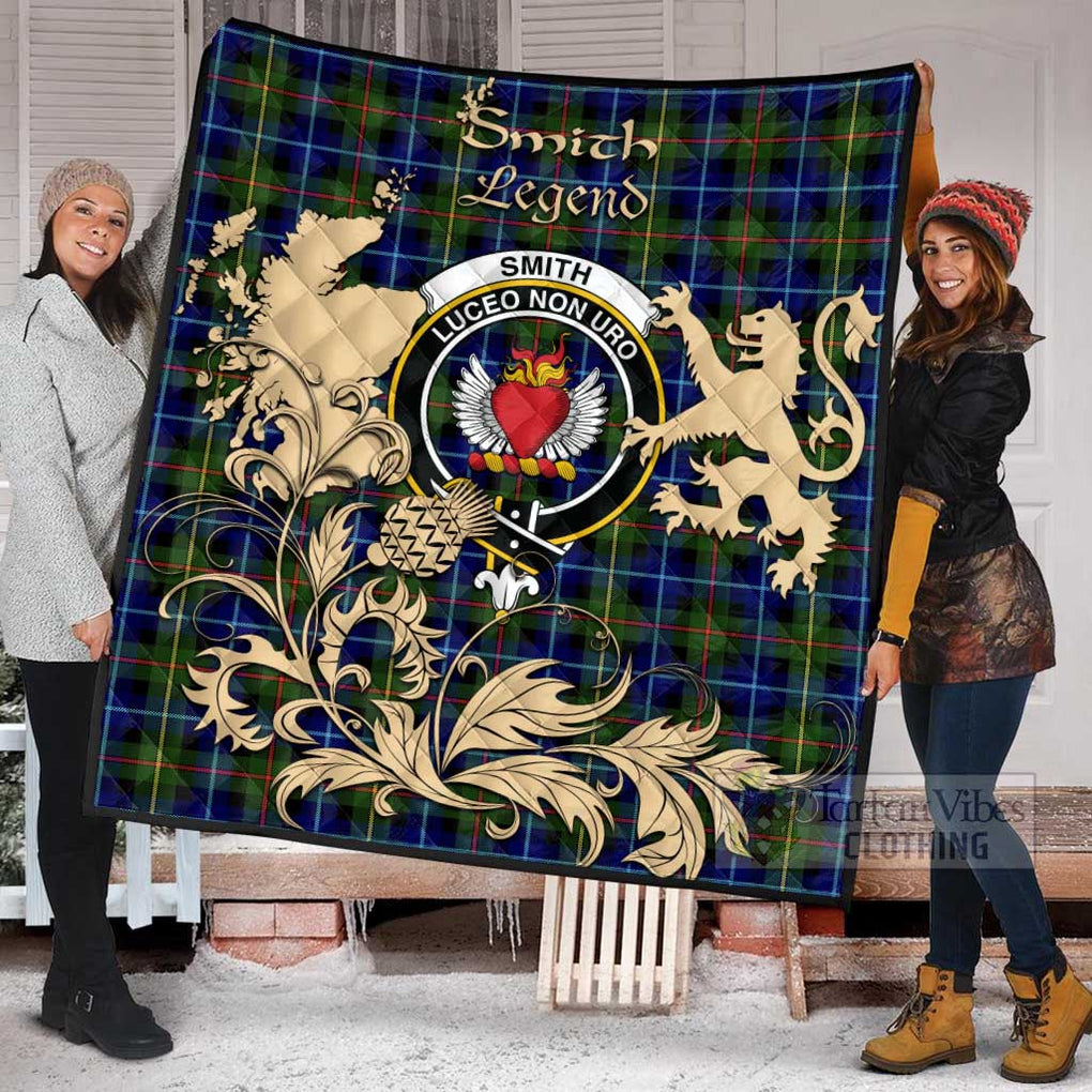 Tartan Vibes Clothing Smith Tartan Quilt with Family Crest and Scottish Symbol Style