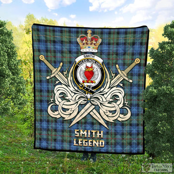 Smith Ancient Tartan Quilt with Clan Crest and the Golden Sword of Courageous Legacy