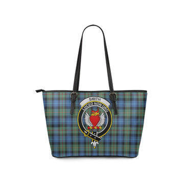 Smith Ancient Tartan Leather Tote Bag with Family Crest