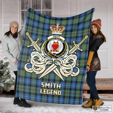 Smith Ancient Tartan Blanket with Clan Crest and the Golden Sword of Courageous Legacy