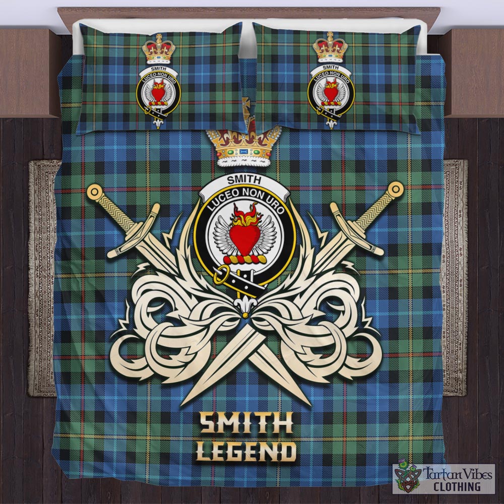 Tartan Vibes Clothing Smith Ancient Tartan Bedding Set with Clan Crest and the Golden Sword of Courageous Legacy