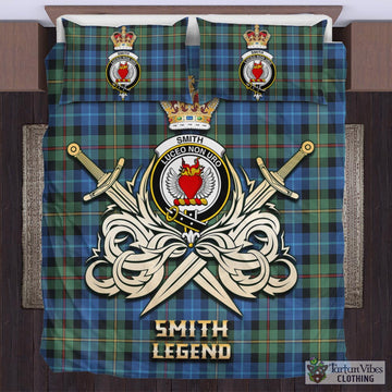 Smith Ancient Tartan Bedding Set with Clan Crest and the Golden Sword of Courageous Legacy