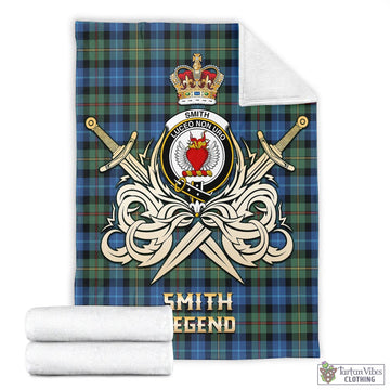 Smith Ancient Tartan Blanket with Clan Crest and the Golden Sword of Courageous Legacy