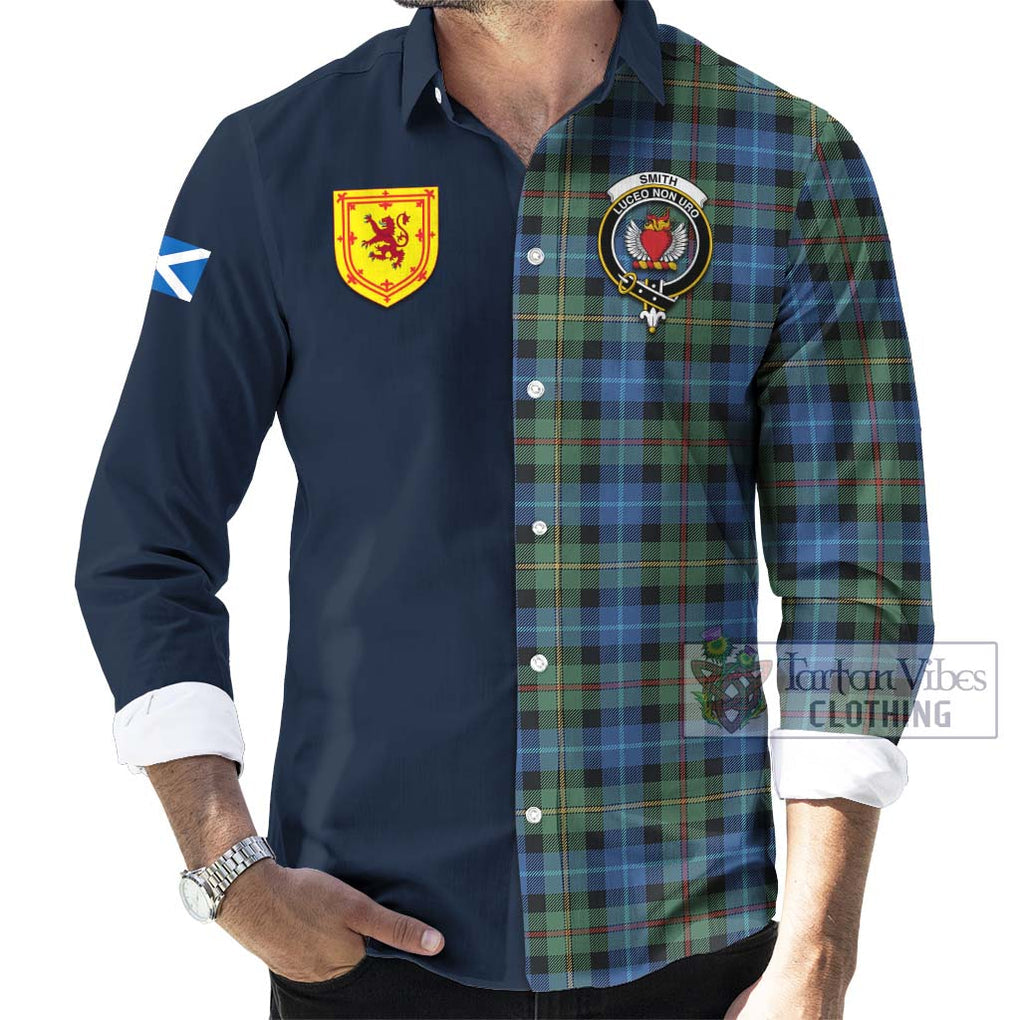 Tartan Vibes Clothing Smith Ancient Tartan Long Sleeve Button Shirt with Scottish Lion Royal Arm Half Style