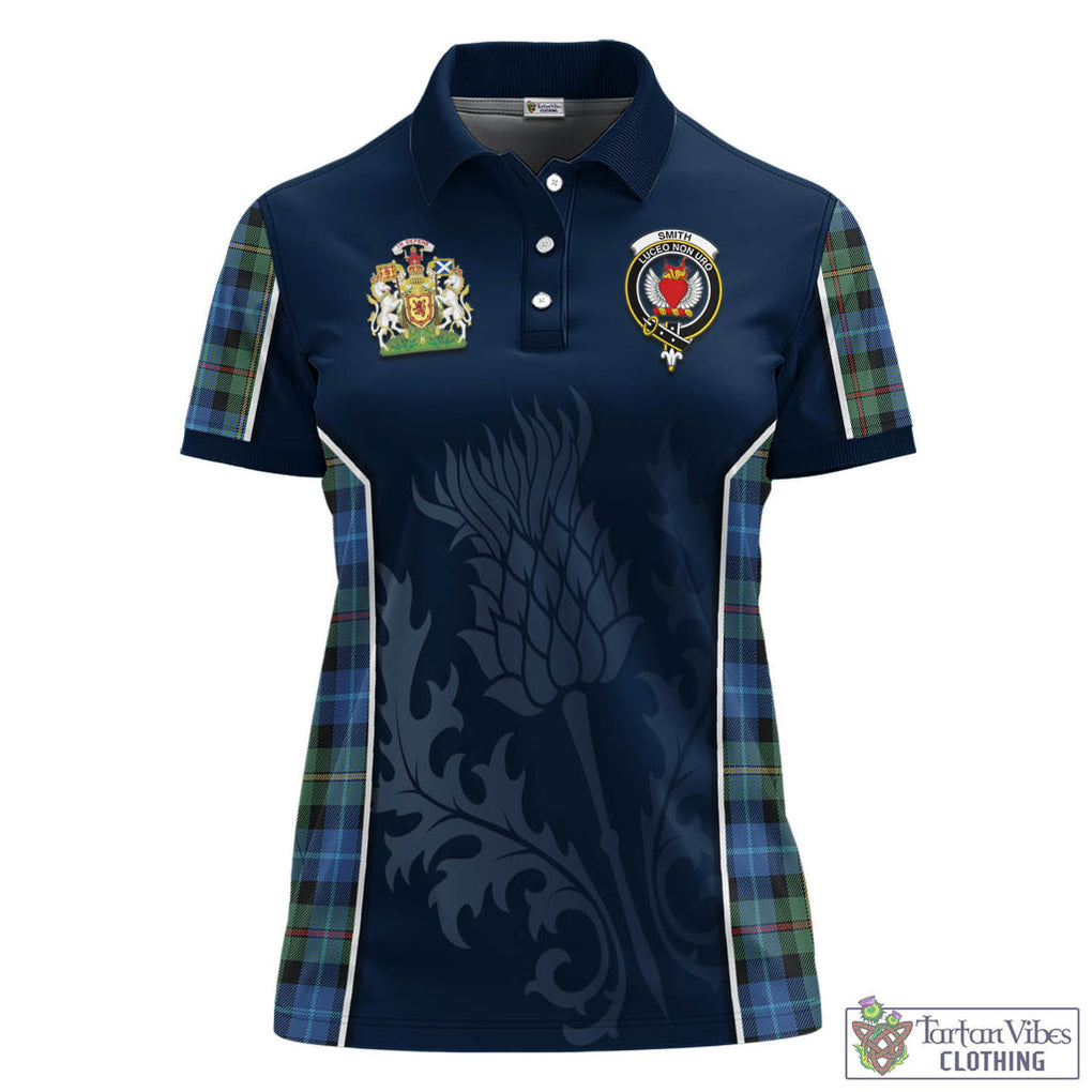 Tartan Vibes Clothing Smith Ancient Tartan Women's Polo Shirt with Family Crest and Scottish Thistle Vibes Sport Style