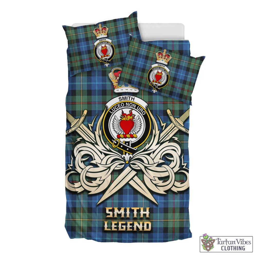 Tartan Vibes Clothing Smith Ancient Tartan Bedding Set with Clan Crest and the Golden Sword of Courageous Legacy