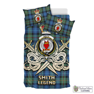 Smith Ancient Tartan Bedding Set with Clan Crest and the Golden Sword of Courageous Legacy