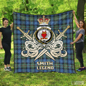 Smith Ancient Tartan Quilt with Clan Crest and the Golden Sword of Courageous Legacy