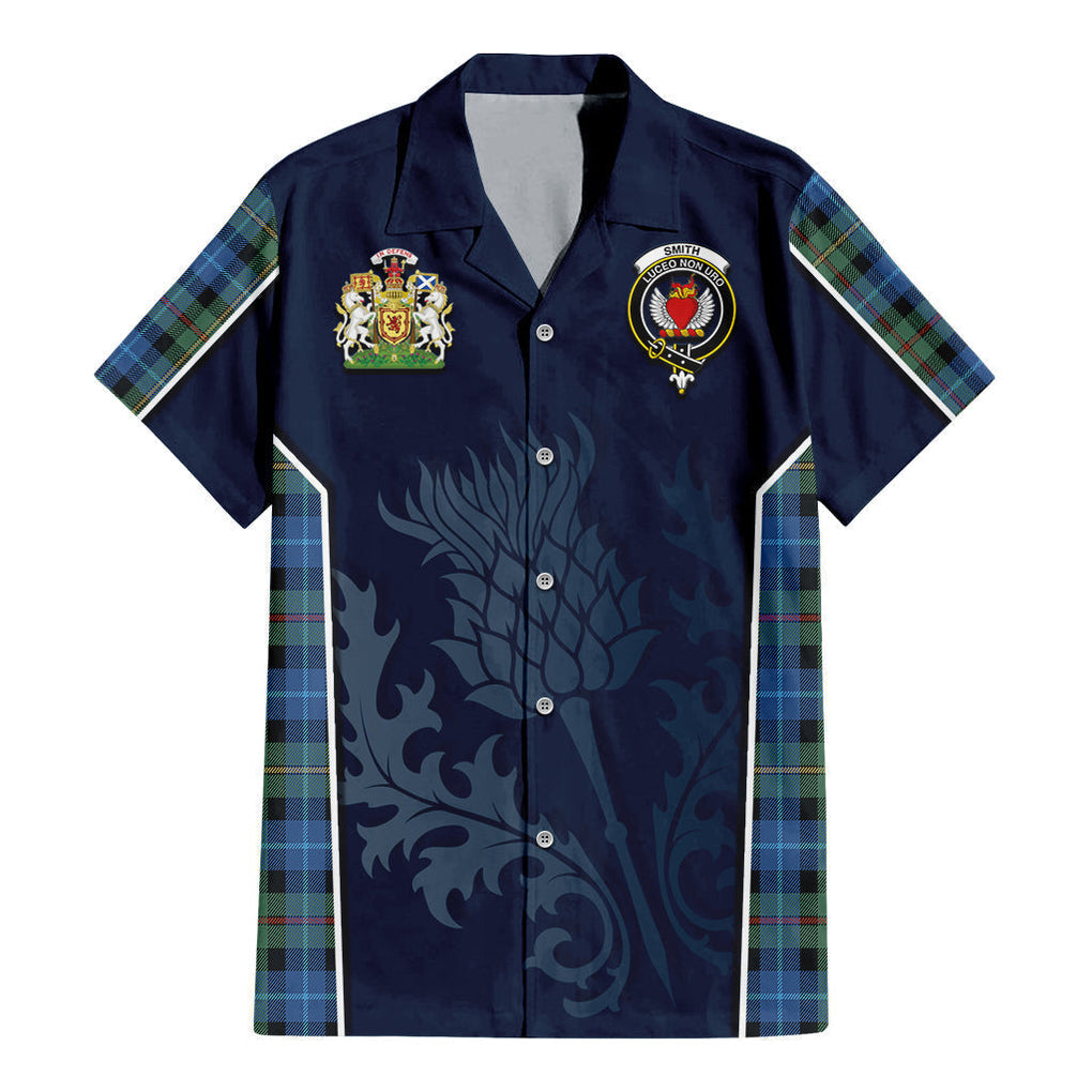 Tartan Vibes Clothing Smith Ancient Tartan Short Sleeve Button Up Shirt with Family Crest and Scottish Thistle Vibes Sport Style