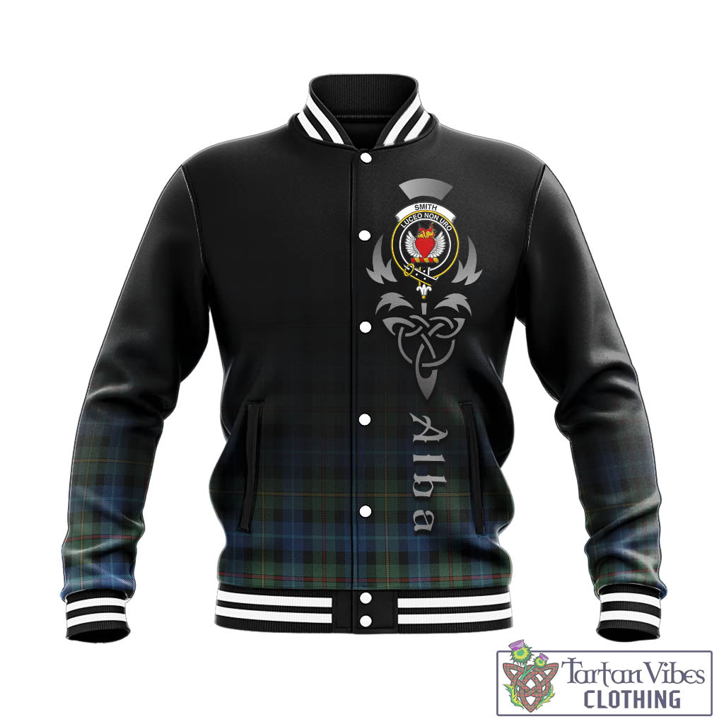 Tartan Vibes Clothing Smith Ancient Tartan Baseball Jacket Featuring Alba Gu Brath Family Crest Celtic Inspired