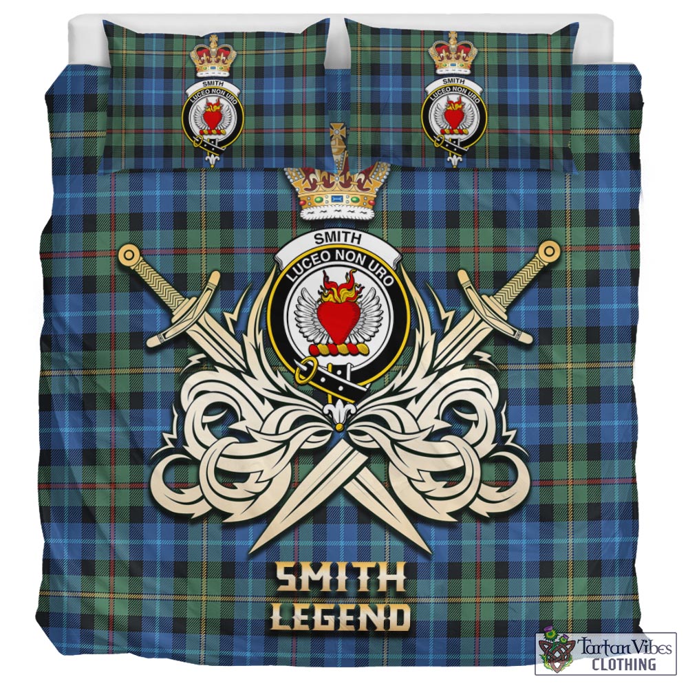 Tartan Vibes Clothing Smith Ancient Tartan Bedding Set with Clan Crest and the Golden Sword of Courageous Legacy