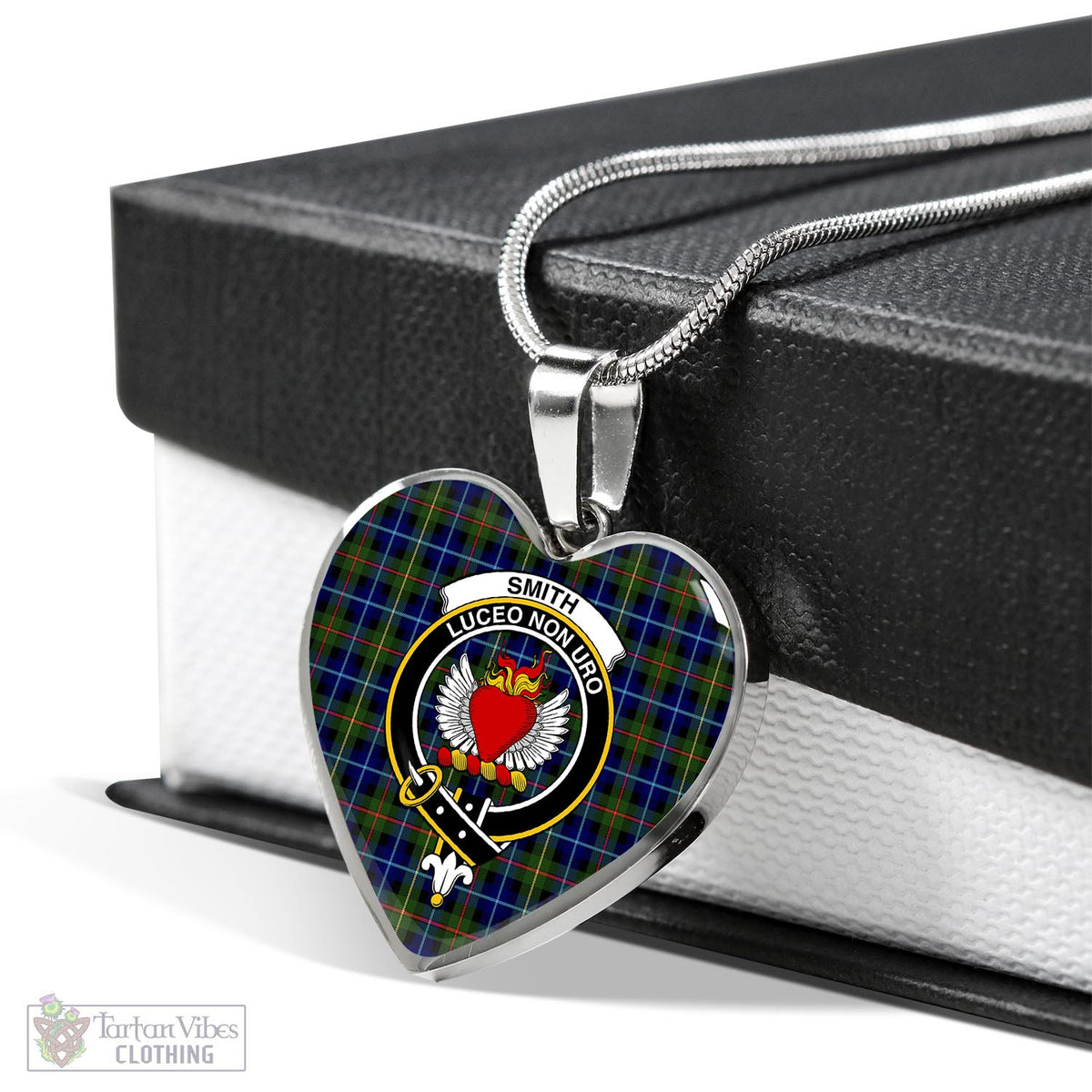 Smith Tartan Heart Necklace with Family Crest Luxury Necklace (Silver) No - Tartan Vibes Clothing