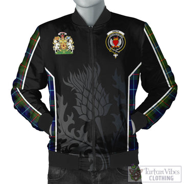 Smith Tartan Bomber Jacket with Family Crest and Scottish Thistle Vibes Sport Style Unisex Black - Tartan Vibes Clothing