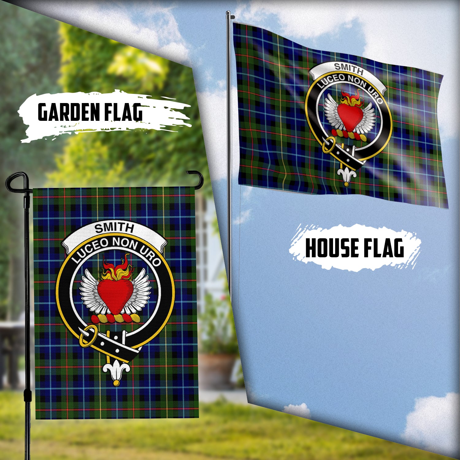 Smith Tartan Flag with Family Crest Garden Flag (Vertical) - Tartan Vibes Clothing