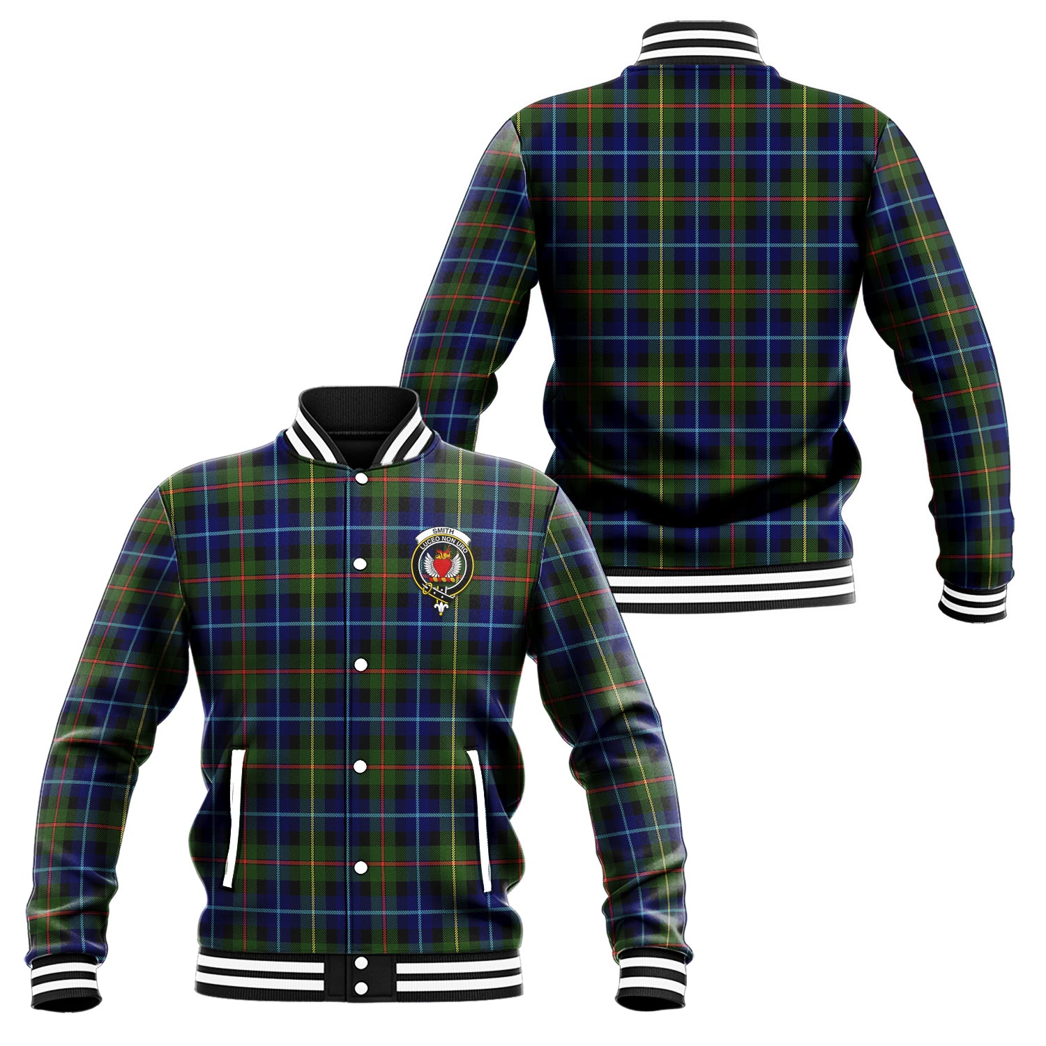 Smith Tartan Baseball Jacket with Family Crest Unisex - Tartan Vibes Clothing