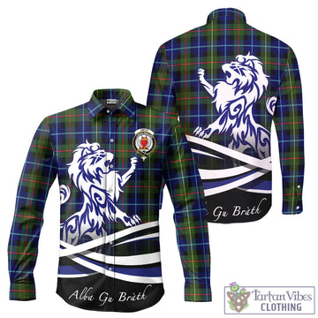 Smith Modern Tartan Long Sleeve Button Up Shirt with Alba Gu Brath Regal Lion Emblem