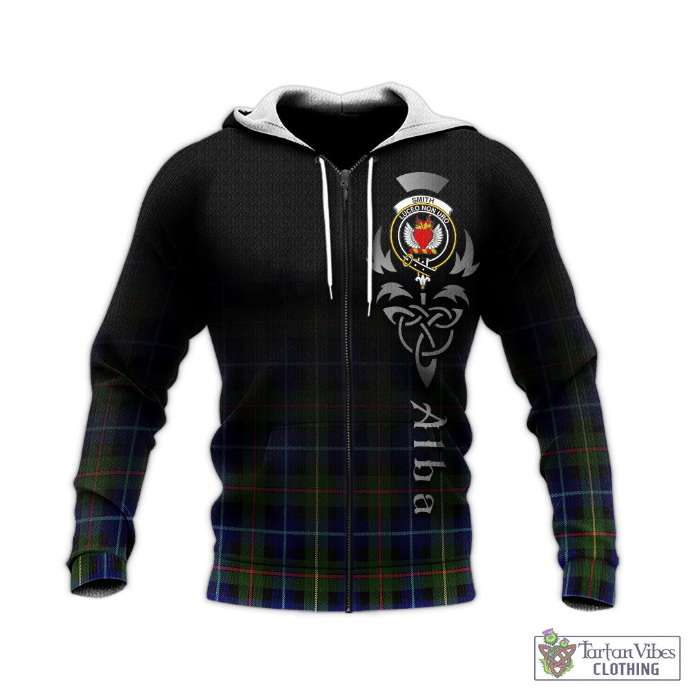 Tartan Vibes Clothing Smith Modern Tartan Knitted Hoodie Featuring Alba Gu Brath Family Crest Celtic Inspired