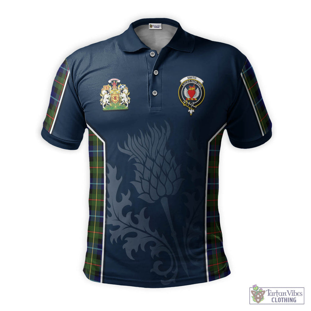 Tartan Vibes Clothing Smith Modern Tartan Men's Polo Shirt with Family Crest and Scottish Thistle Vibes Sport Style