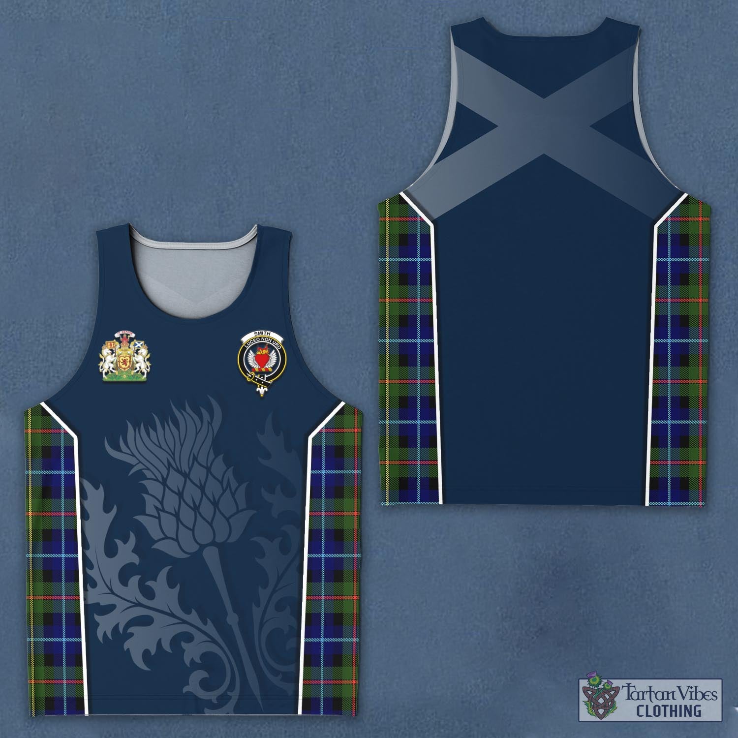 Tartan Vibes Clothing Smith Modern Tartan Men's Tanks Top with Family Crest and Scottish Thistle Vibes Sport Style