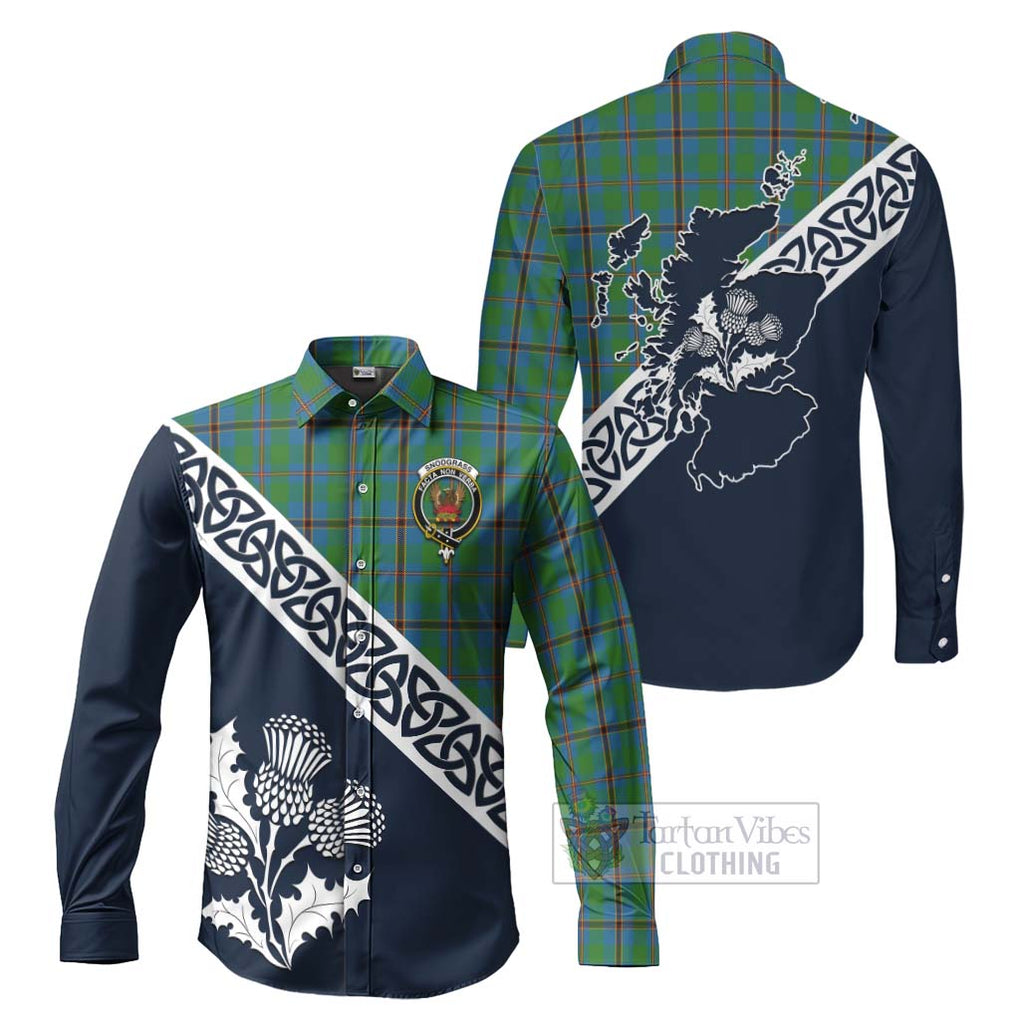 Tartan Vibes Clothing Snodgrass Tartan Long Sleeve Button Shirt Featuring Thistle and Scotland Map