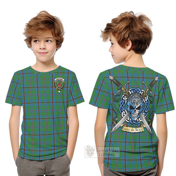 Snodgrass Tartan Kid T-Shirt with Family Crest Celtic Skull Style