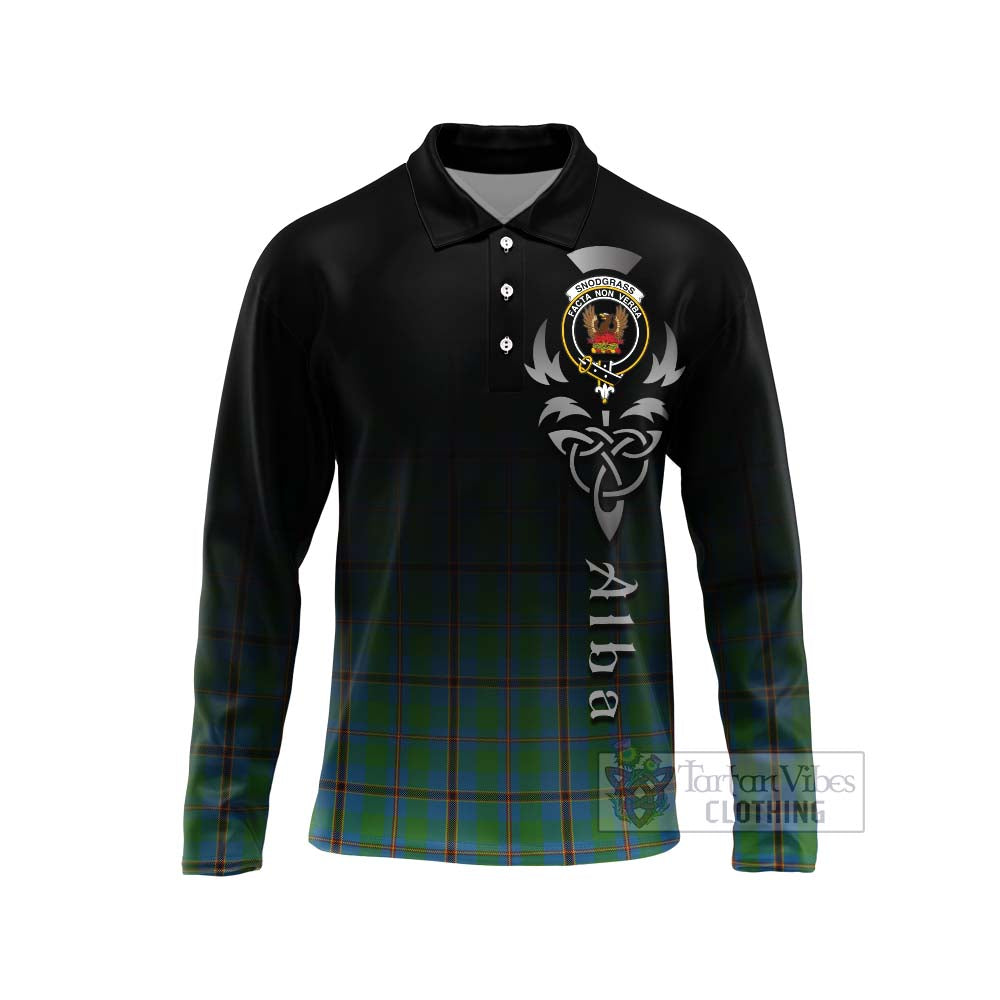 Tartan Vibes Clothing Snodgrass Tartan Long Sleeve Polo Shirt Featuring Alba Gu Brath Family Crest Celtic Inspired