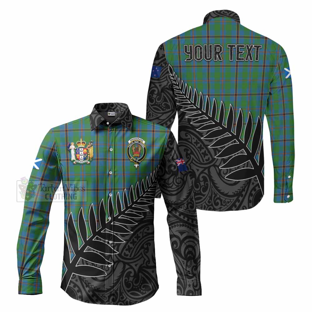 Tartan Vibes Clothing Snodgrass Crest Tartan Long Sleeve Button Shirt with New Zealand Silver Fern Half Style