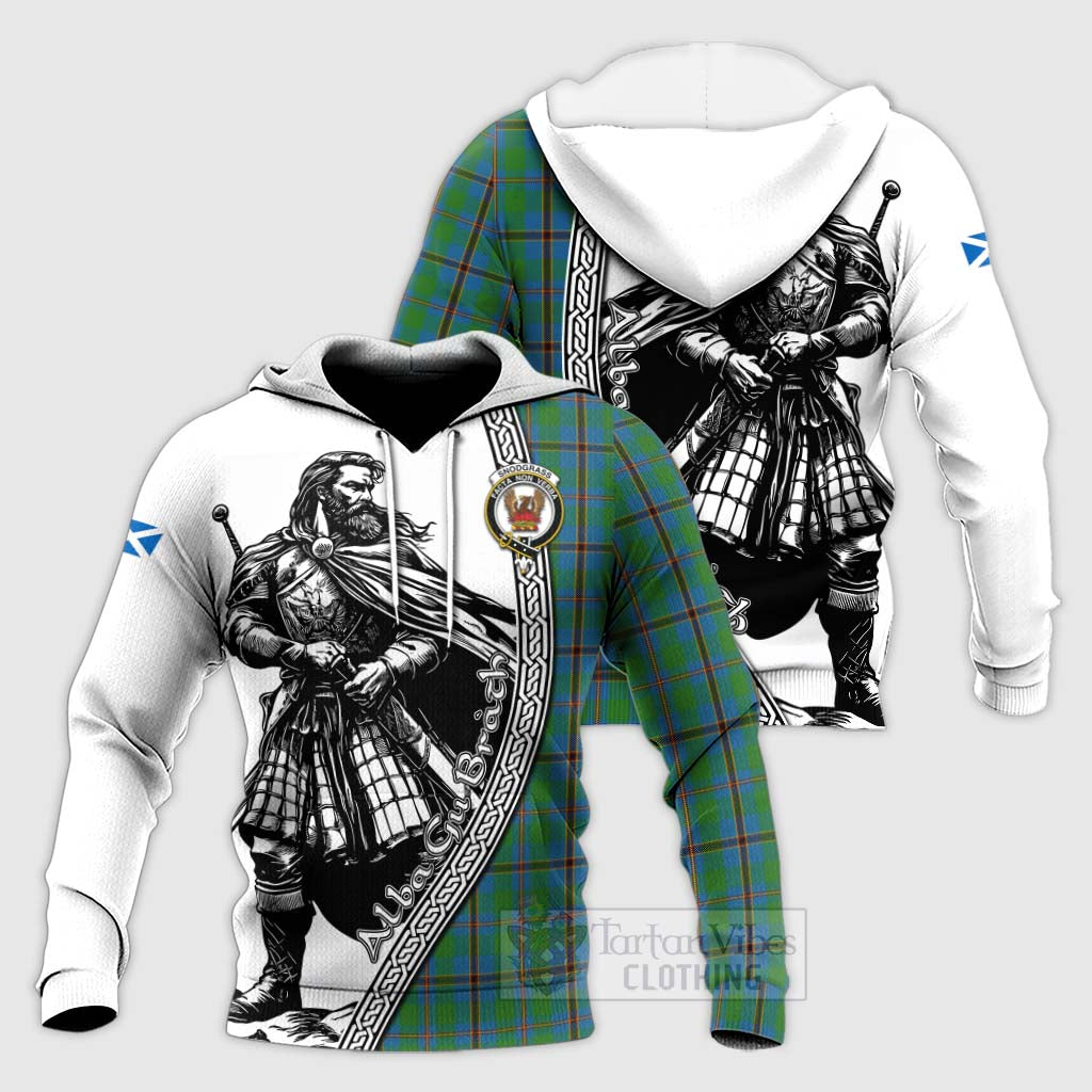 Tartan Vibes Clothing Snodgrass Tartan Clan Crest Knitted Hoodie with Highlander Warrior Celtic Style