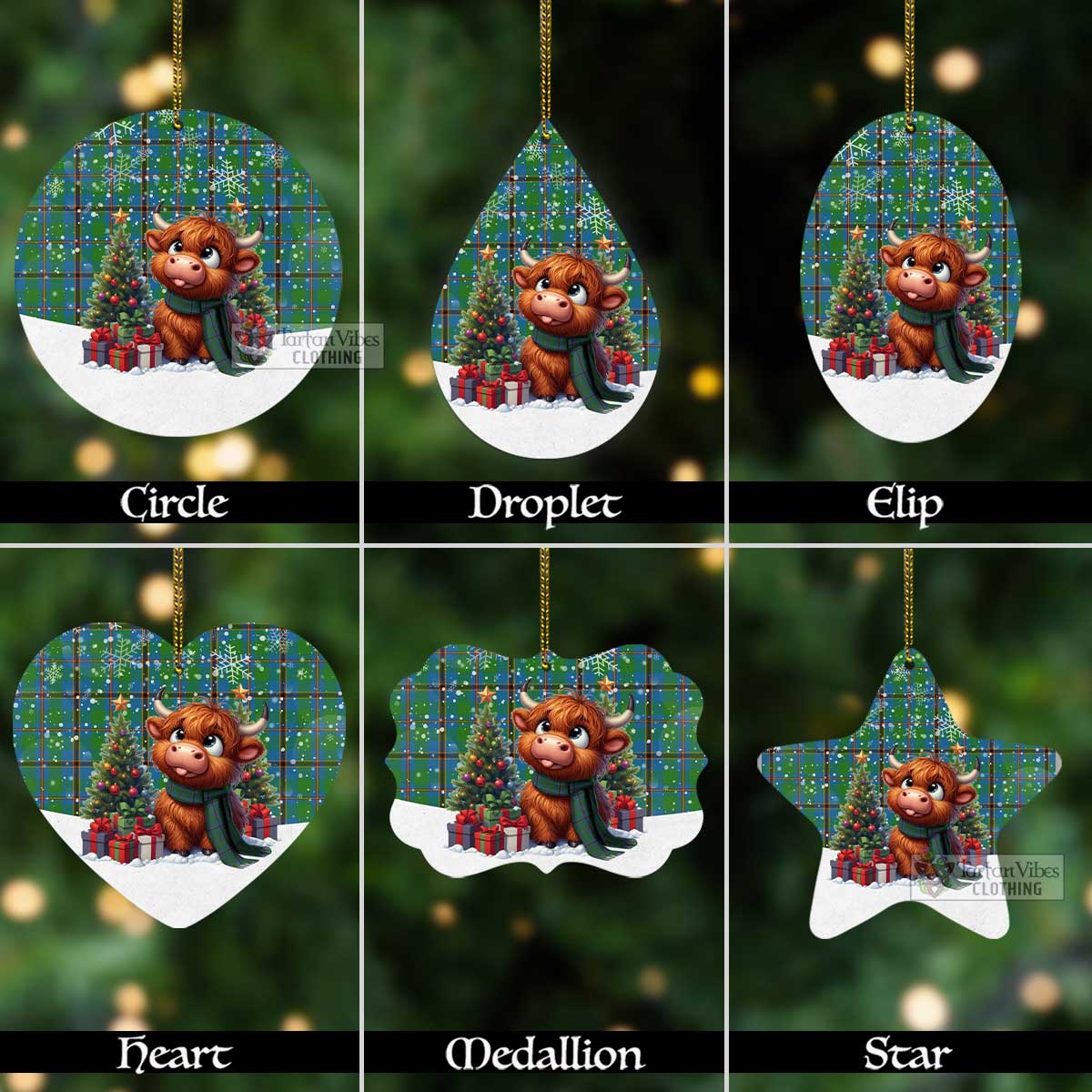 Tartan Vibes Clothing Snodgrass Tartan Christmas Aluminium Ornament with Adorable Highland Coo