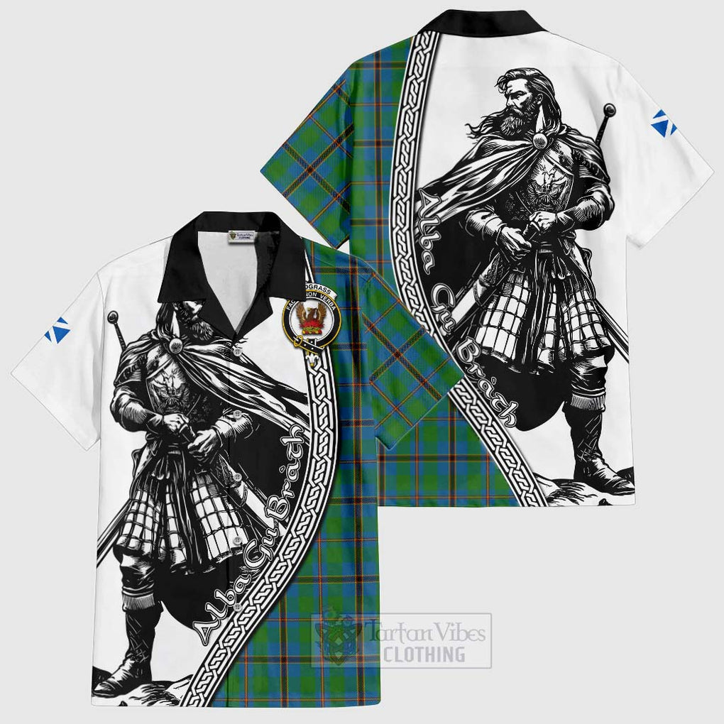 Tartan Vibes Clothing Snodgrass Tartan Clan Crest Short Sleeve Button Shirt with Highlander Warrior Celtic Style