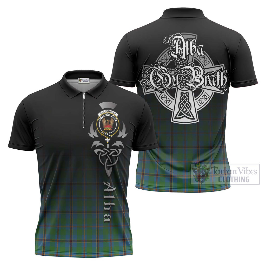 Tartan Vibes Clothing Snodgrass Tartan Zipper Polo Shirt Featuring Alba Gu Brath Family Crest Celtic Inspired