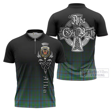 Snodgrass Tartan Zipper Polo Shirt Featuring Alba Gu Brath Family Crest Celtic Inspired