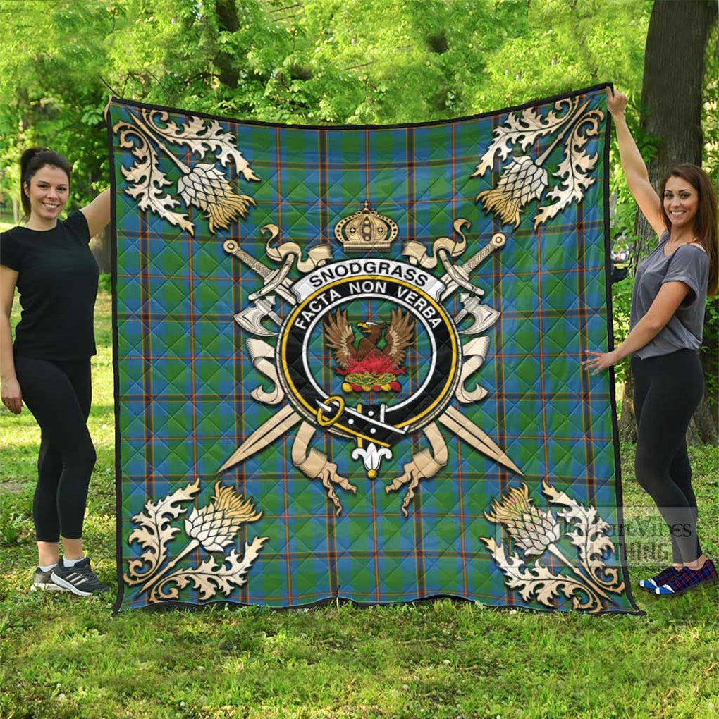 Tartan Vibes Clothing Snodgrass Tartan Quilt with Family Crest and Scottish Golden Courage Shield