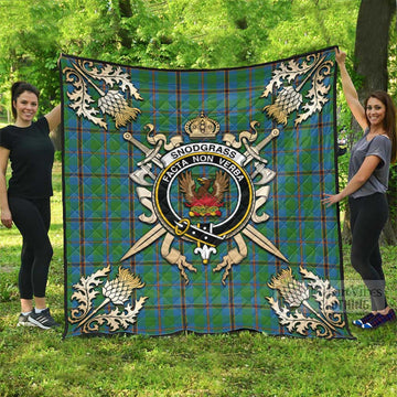 Snodgrass Tartan Quilt with Family Crest and Scottish Golden Courage Shield