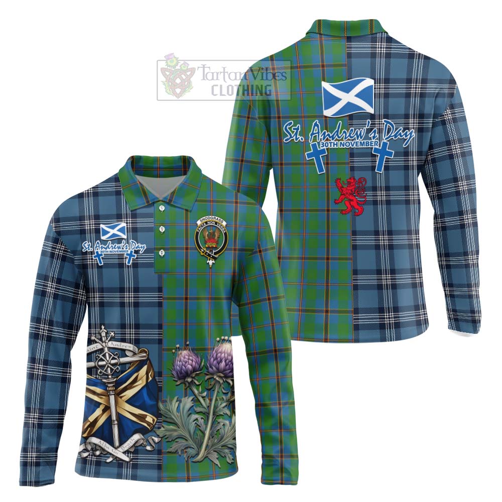 Tartan Vibes Clothing Snodgrass Tartan Long Sleeve Polo Shirt Happy St. Andrew's Day Half Tartan Style