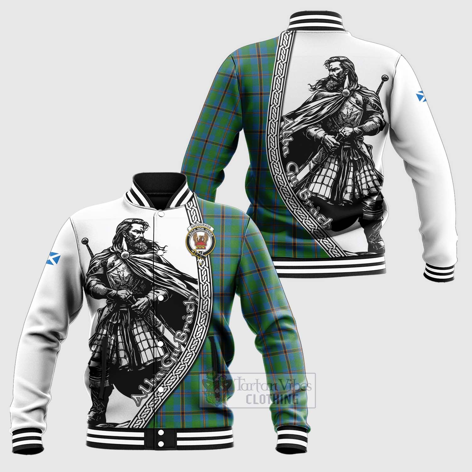 Tartan Vibes Clothing Snodgrass Tartan Clan Crest Baseball Jacket with Highlander Warrior Celtic Style