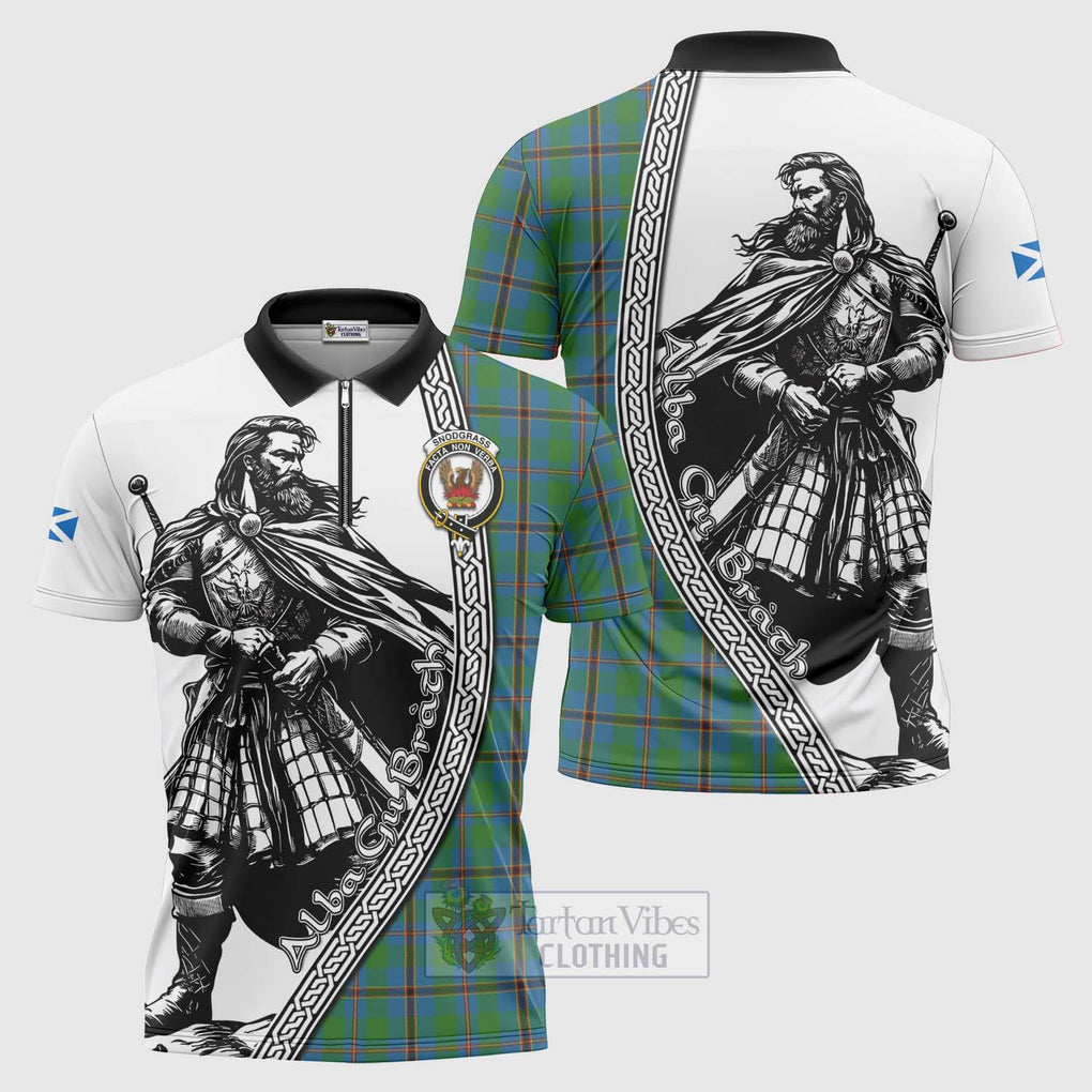 Tartan Vibes Clothing Snodgrass Tartan Clan Crest Zipper Polo Shirt with Highlander Warrior Celtic Style