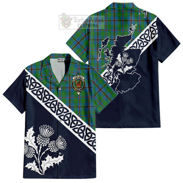 Snodgrass Tartan Short Sleeve Button Shirt Featuring Thistle and Scotland Map