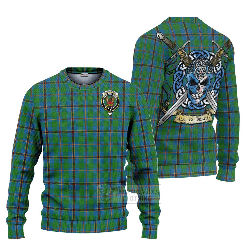 Tartan Vibes Clothing Snodgrass Tartan Knitted Sweater with Family Crest Celtic Skull Style