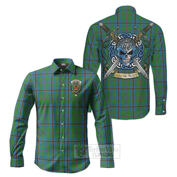 Snodgrass Tartan Long Sleeve Button Shirt with Family Crest Celtic Skull Style