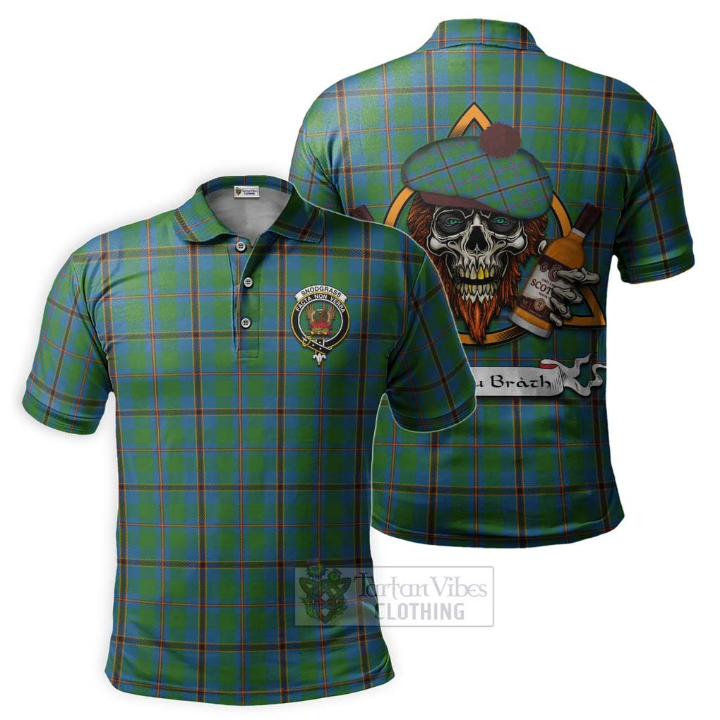 Tartan Vibes Clothing Snodgrass Tartan Polo Shirt with Family Crest and Bearded Skull Holding Bottles of Whiskey