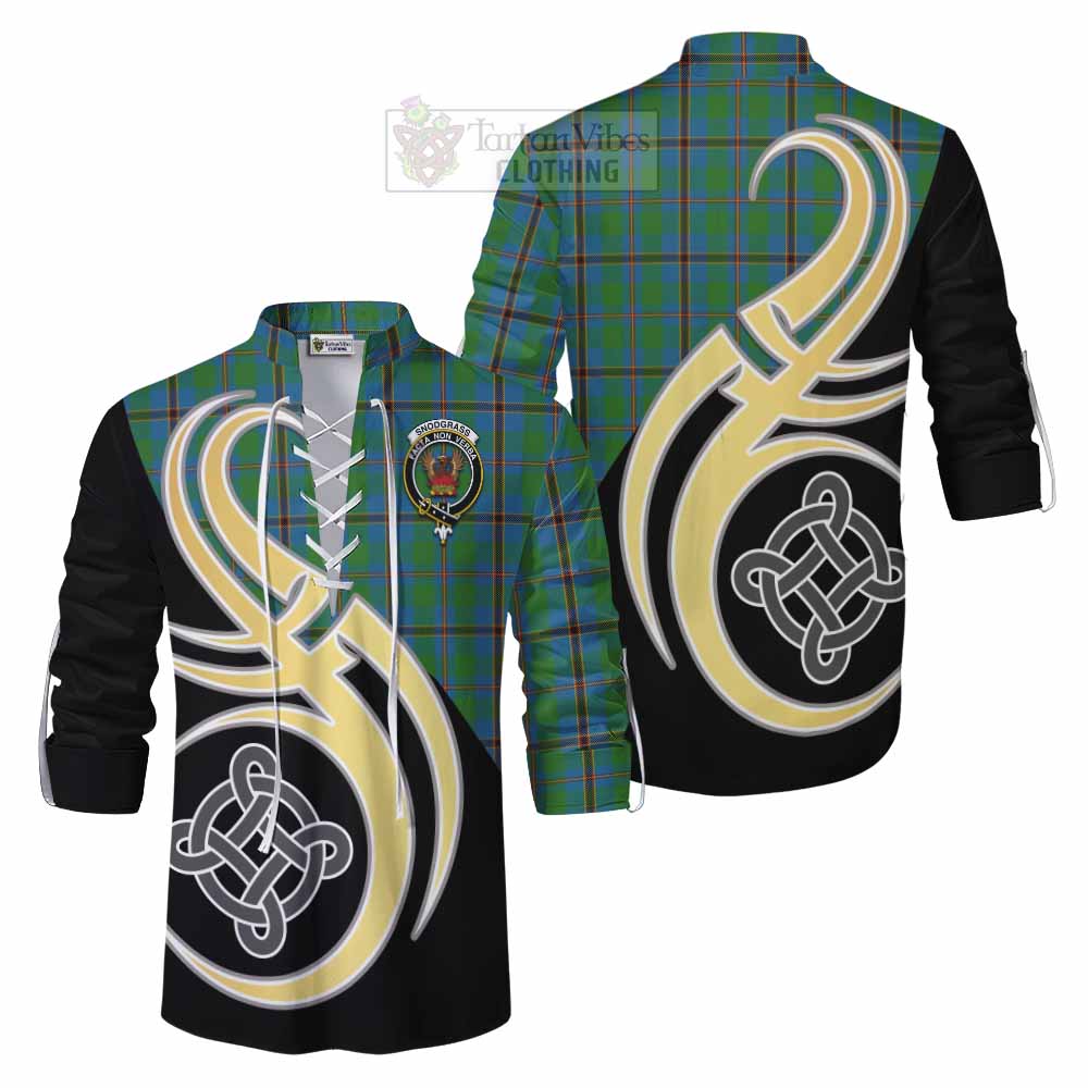 Tartan Vibes Clothing Snodgrass Tartan Ghillie Kilt Shirt with Family Crest and Celtic Symbol Style